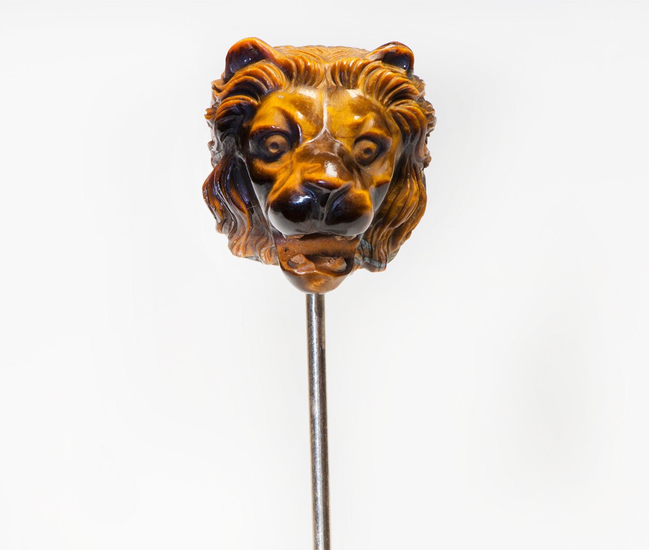 Antique Gold Carved Tiger Eye Lion Stick