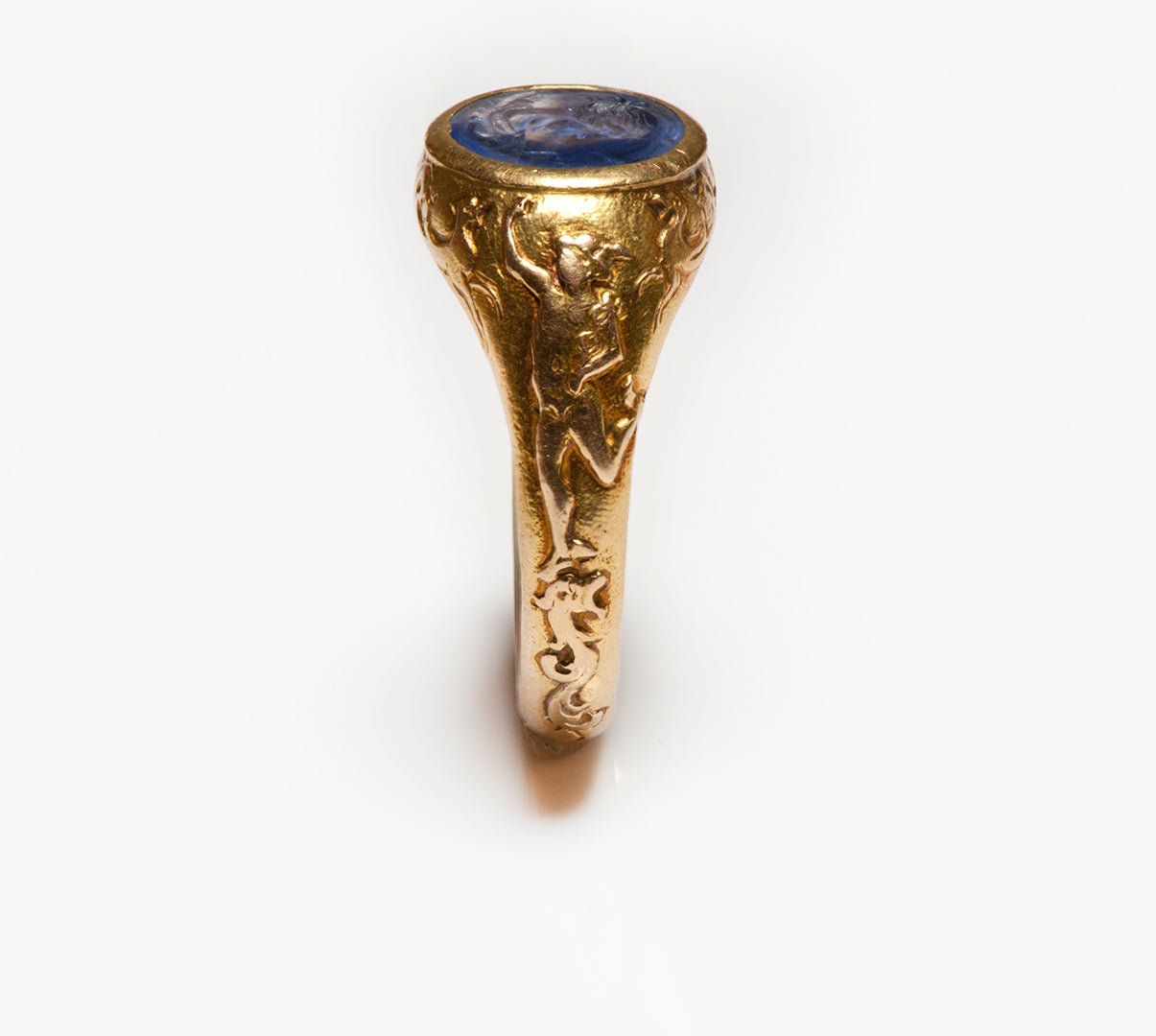 Antique Gold Ceylon Sapphire Intaglio Men's Ring