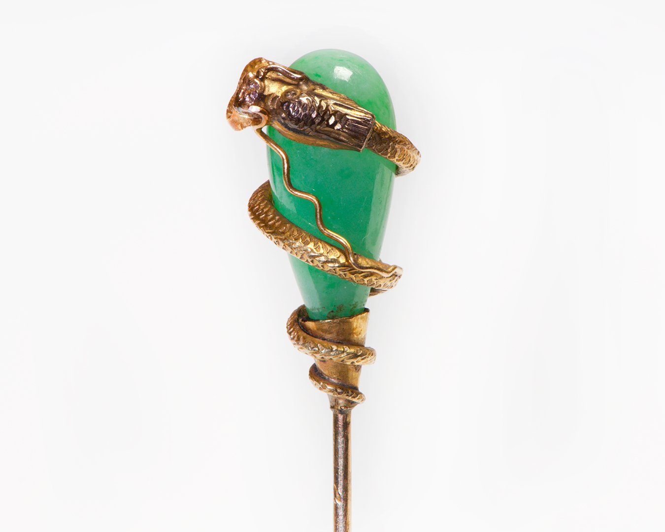 Antique Gold Chinese Dragon Jade Stick Pin - DSF Antique Jewelry