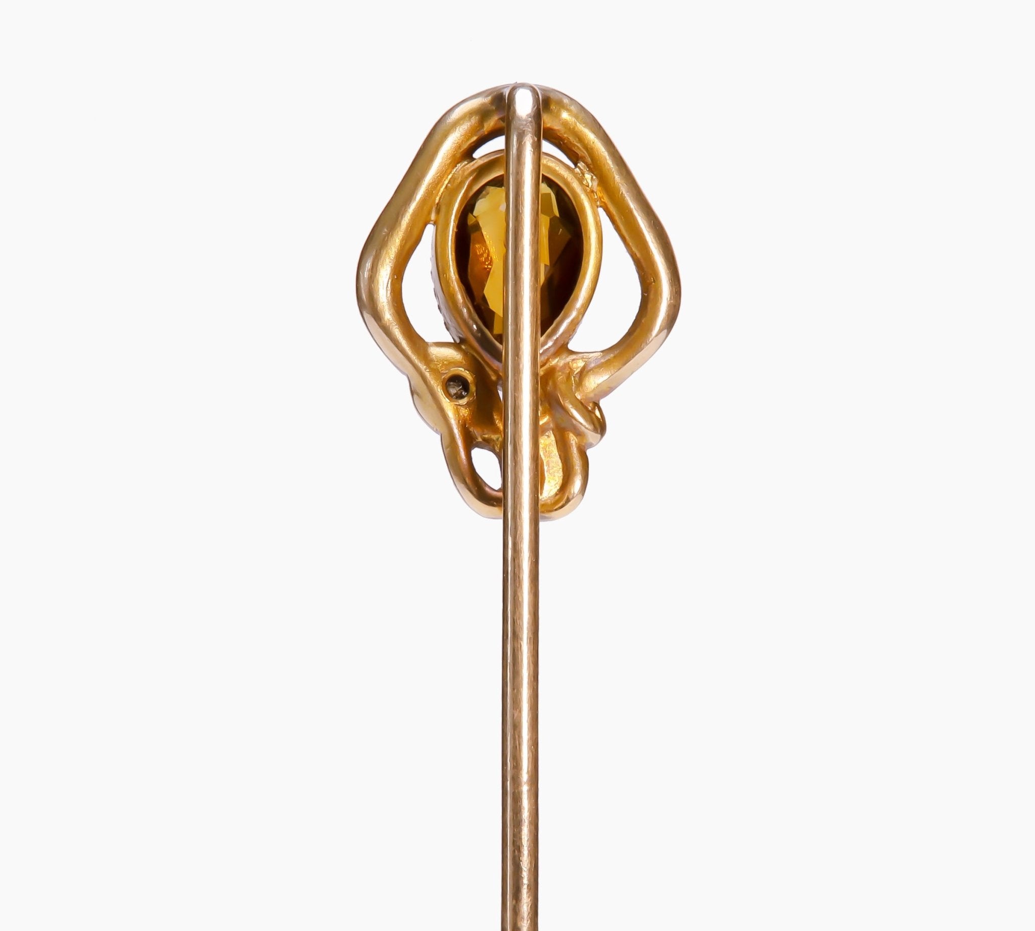 Antique Gold Citrine Diamond Snake Stick Pin - DSF Antique Jewelry
