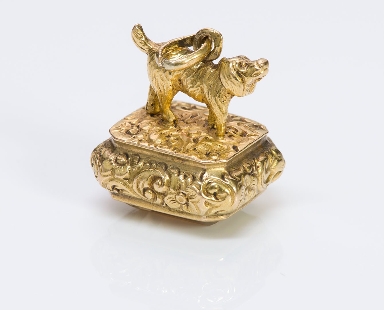 Antique Gold Citrine Dog Figural Fob Seal