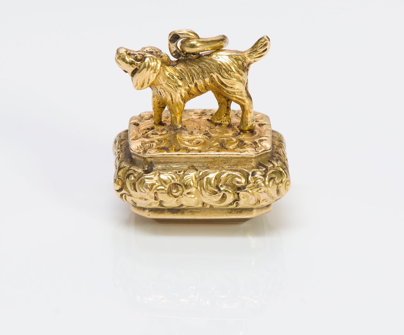 Antique Gold Citrine Dog Figural Fob Seal - DSF Antique Jewelry