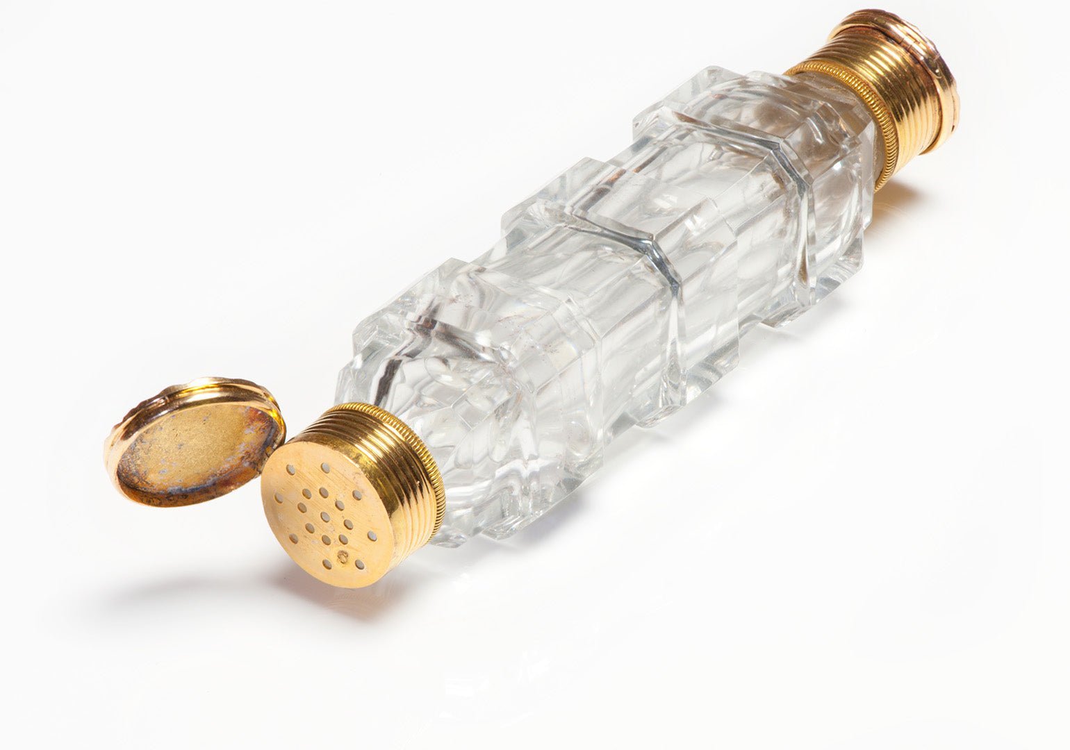 Antique Gold Crystal Double-Sided Vinaigrette Perfume Bottle