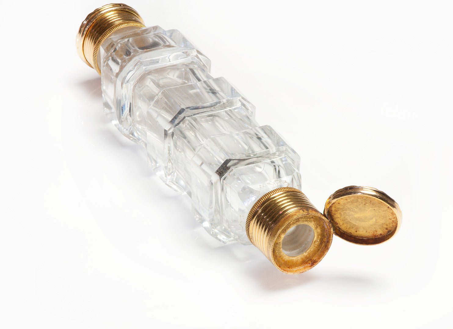 Antique Gold Crystal Double-Sided Vinaigrette Perfume Bottle