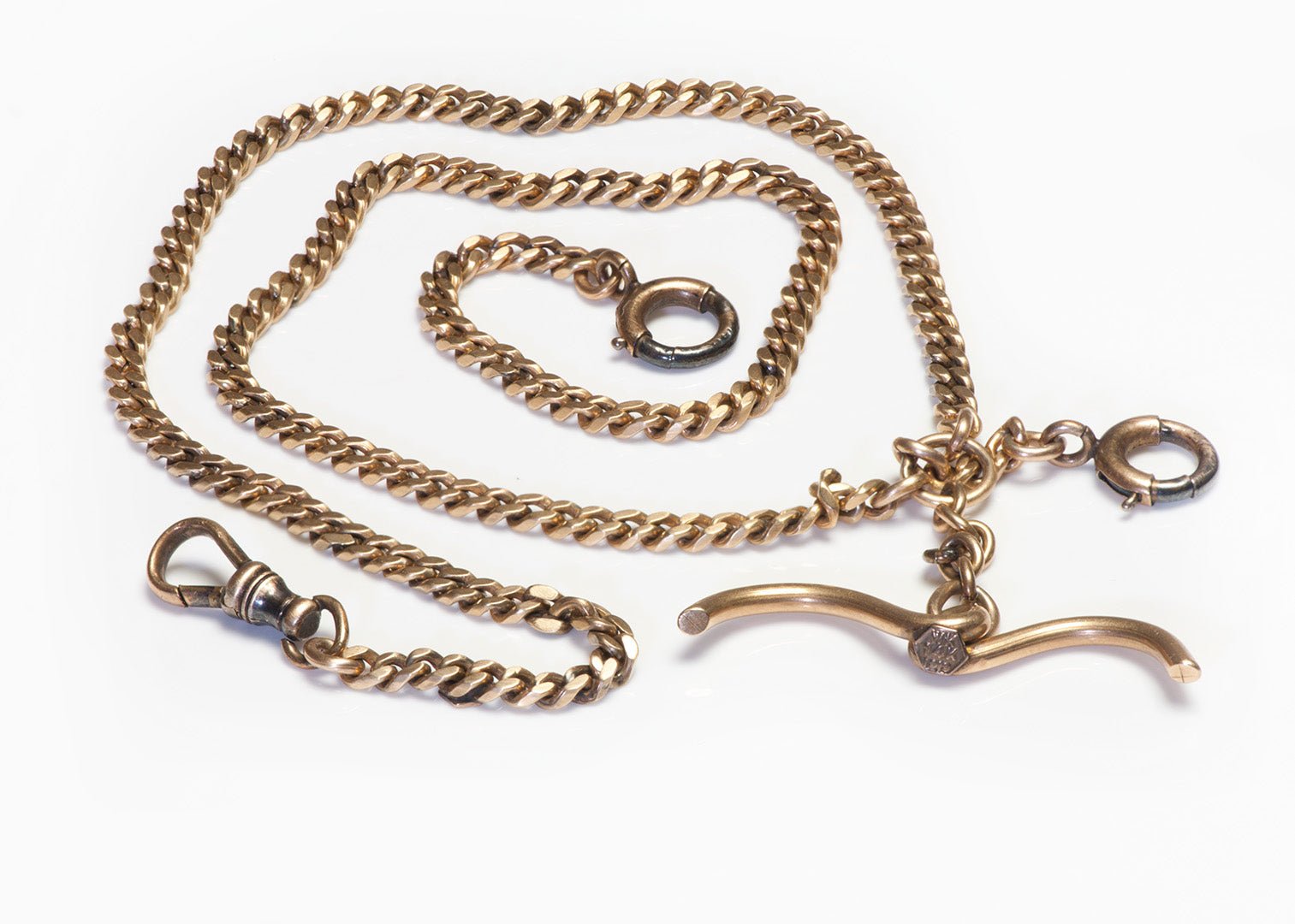 Antique Gold Curb Link Fob Watch Chain