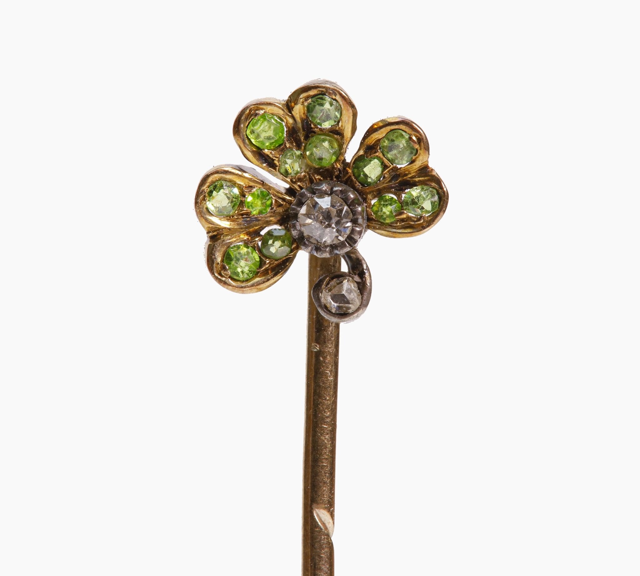 Antique Gold Demantoid Garnet Diamond Stick Pin