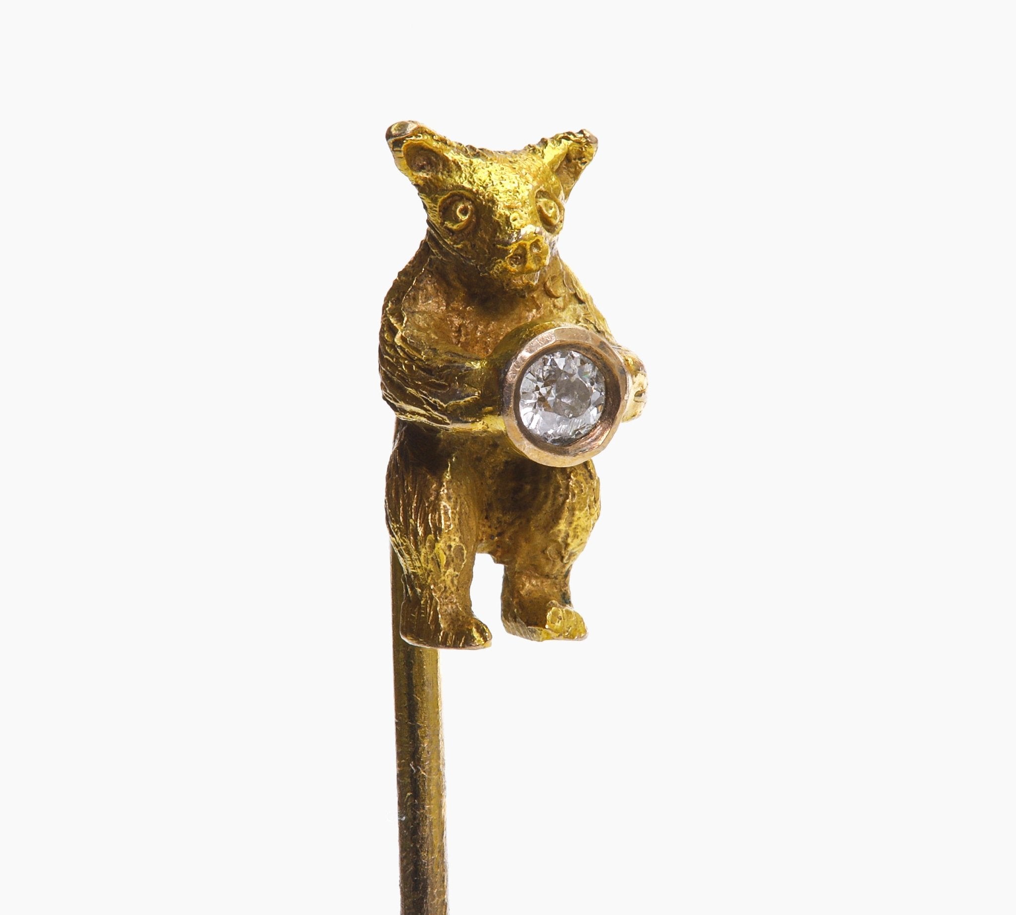 Antique Gold Diamond Bear Stick Pin