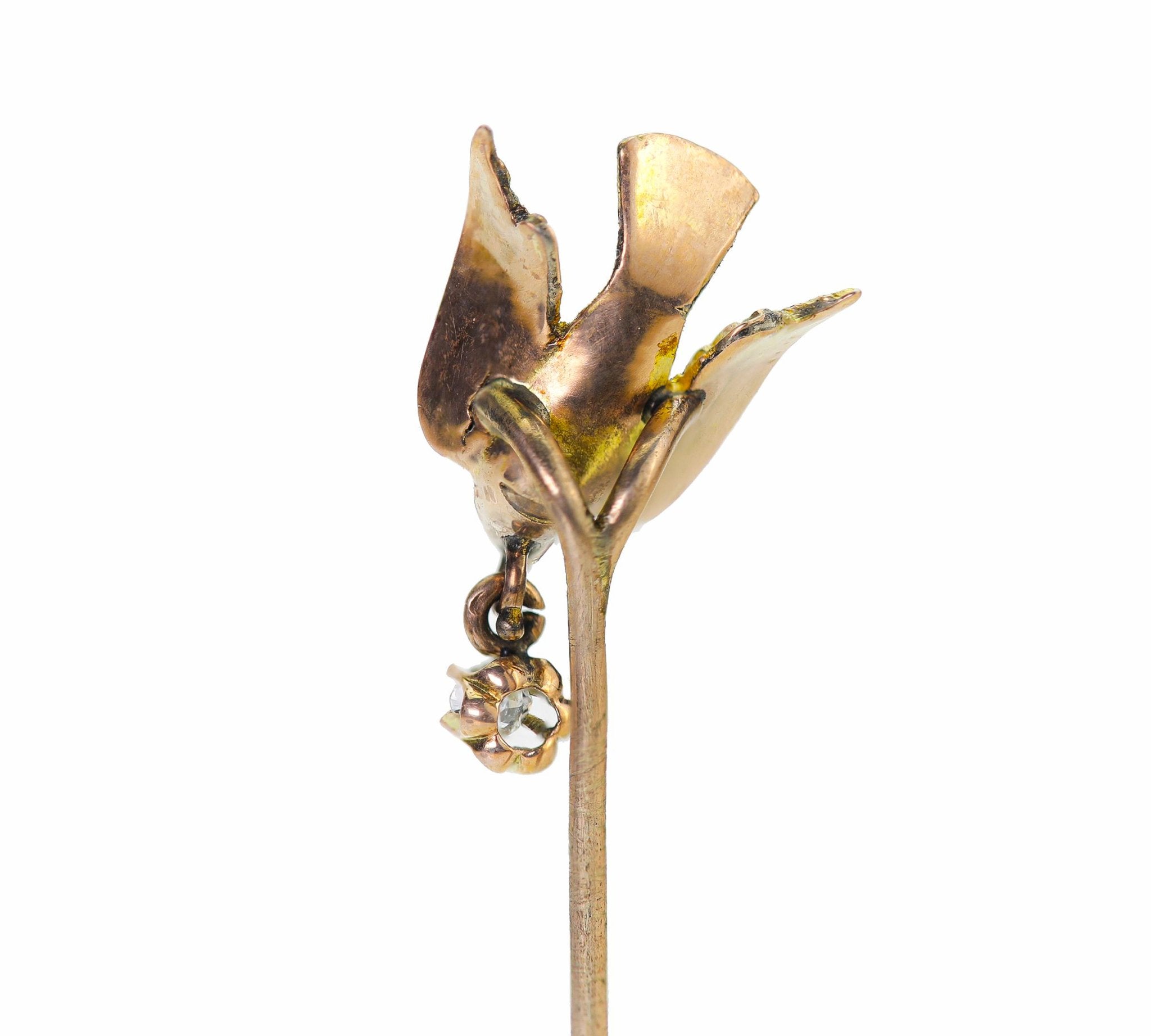 Antique Gold Diamond Bird Stick Pin - DSF Antique Jewelry