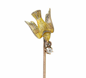 Antique Gold Diamond Bird Stick Pin