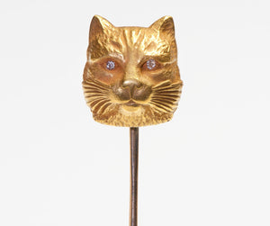 Antique Gold Diamond Cat Stick Pin