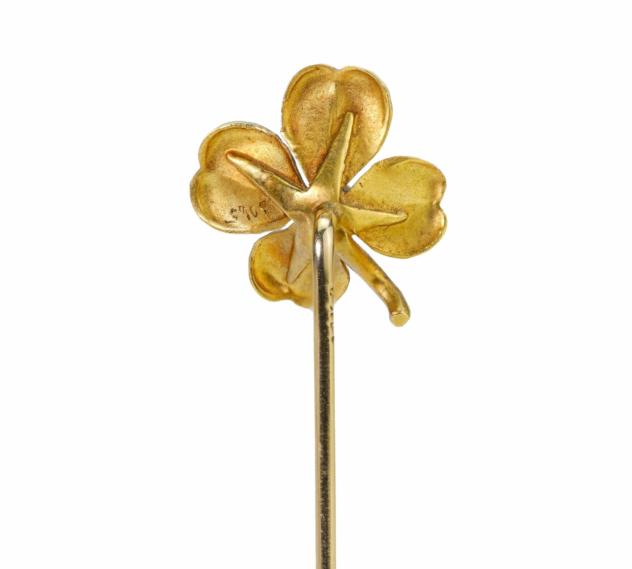Antique Gold Diamond Clover Stick Pin