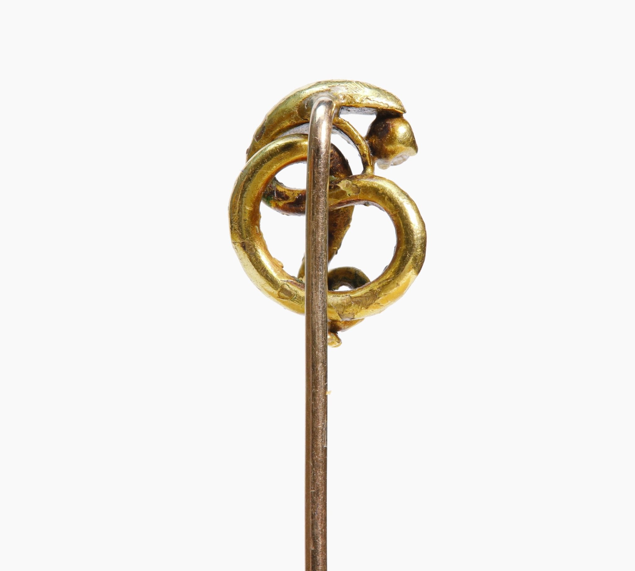 Antique Gold Diamond Coiled Snake Stick Pin