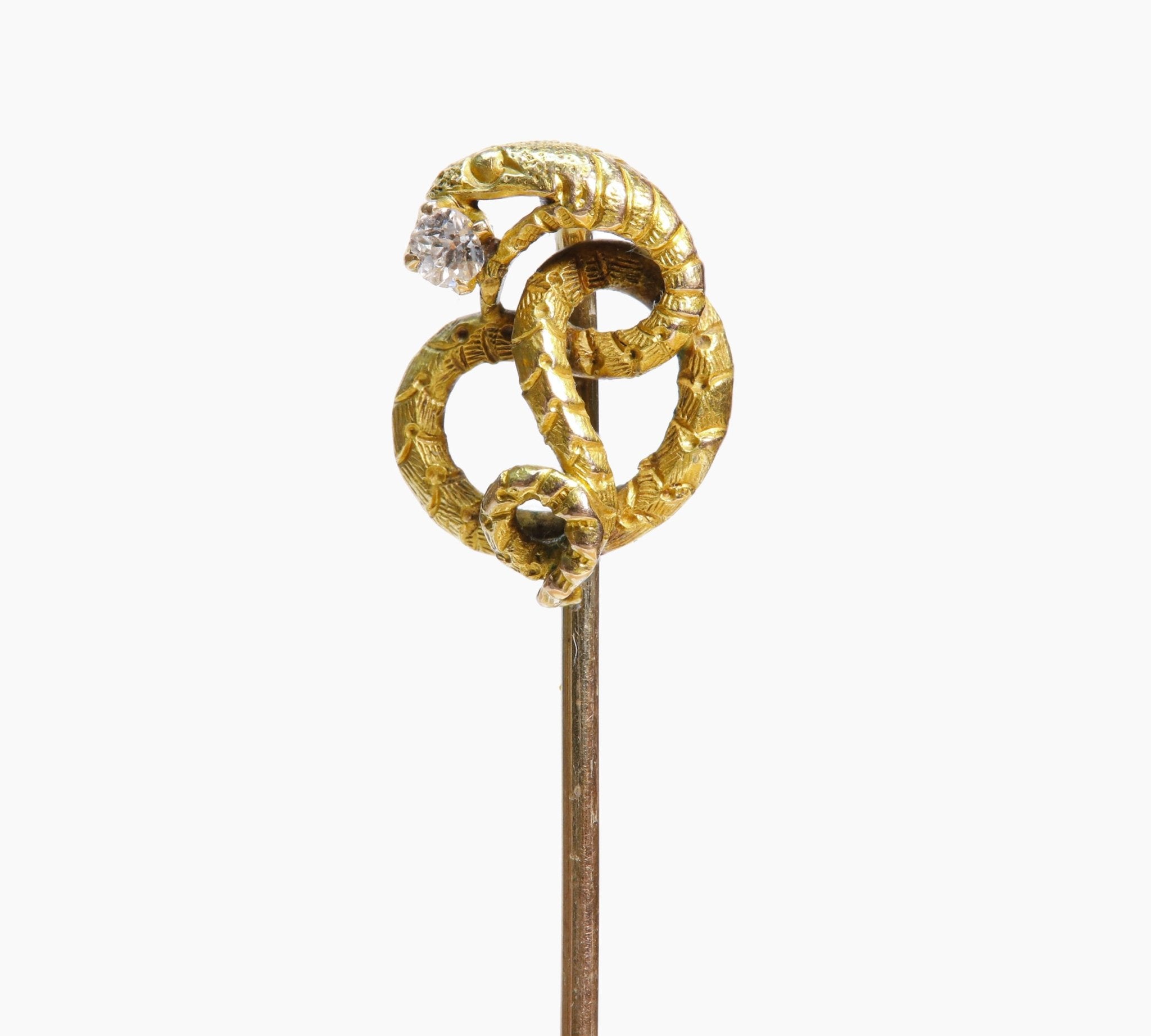 Antique Gold Diamond Coiled Snake Stick Pin