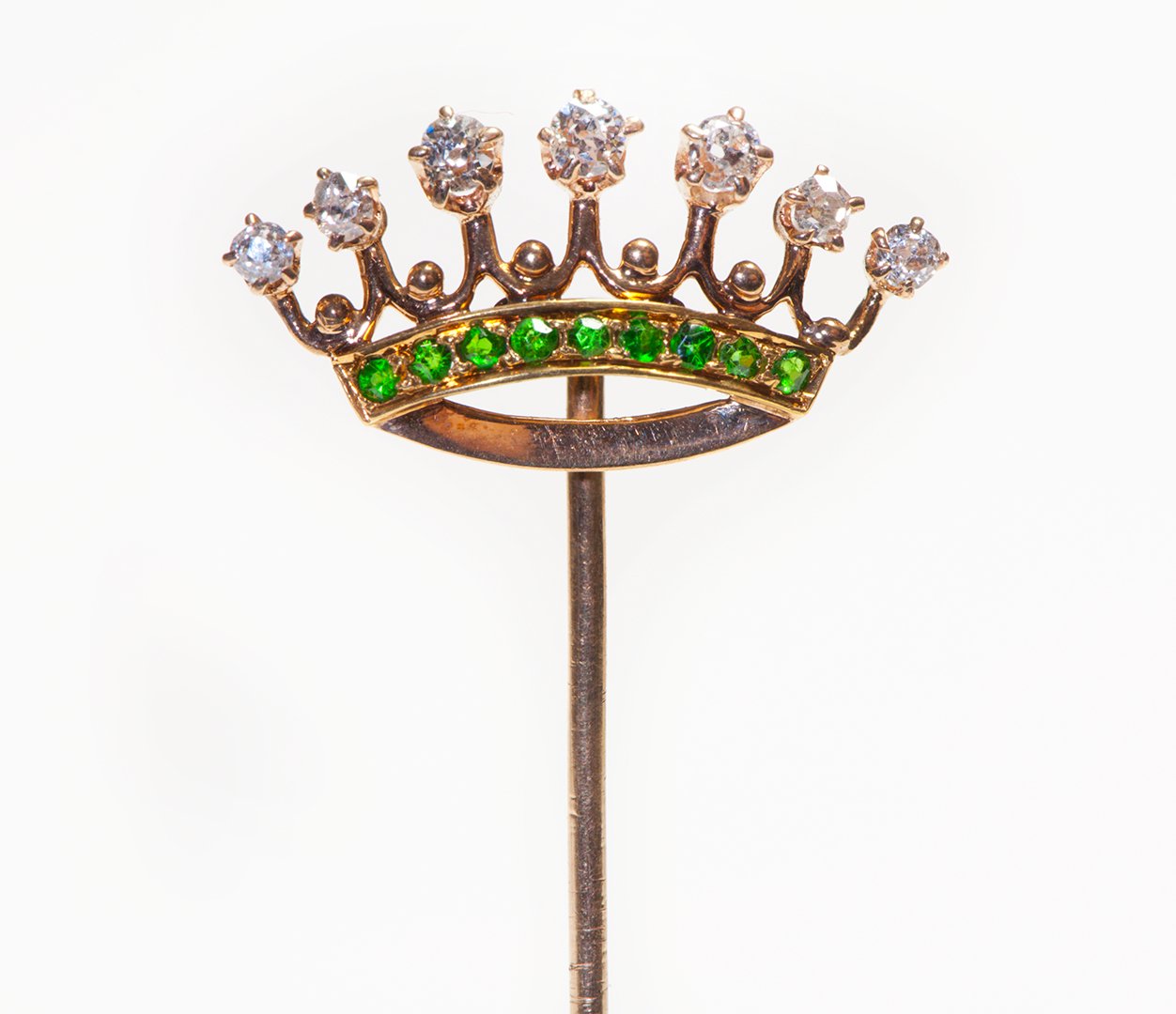 Antique Gold Diamond Demantoid Crown Stick Pin