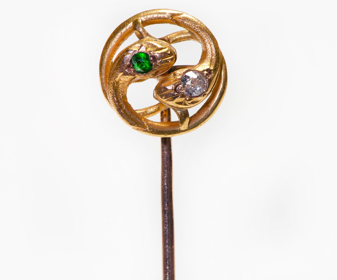 Antique Gold Diamond Demantoid Snake Stick Pin
