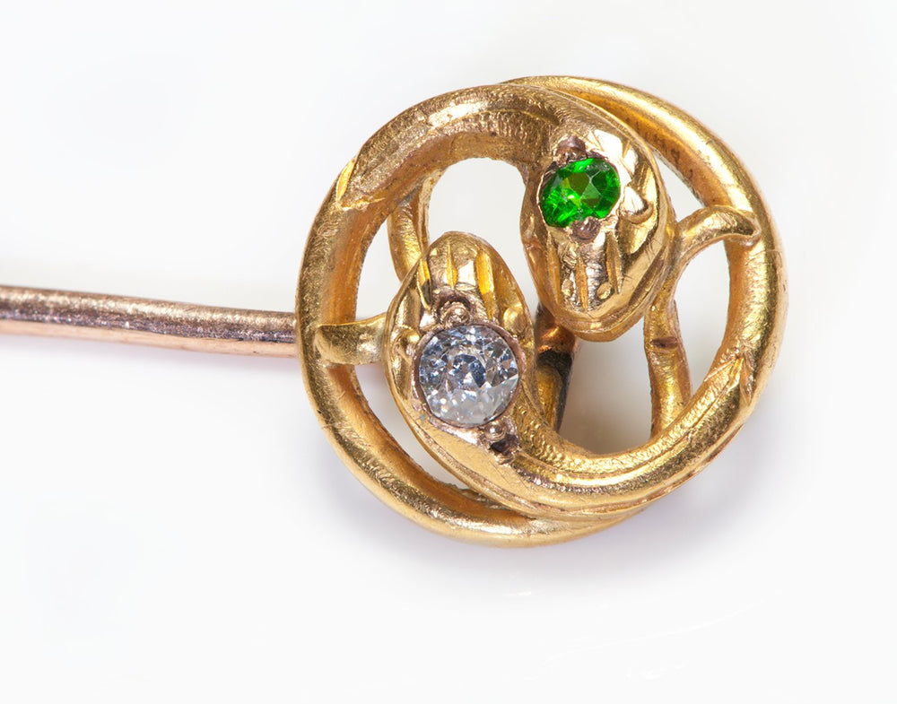 Antique Gold Diamond Demantoid Snake Stick Pin