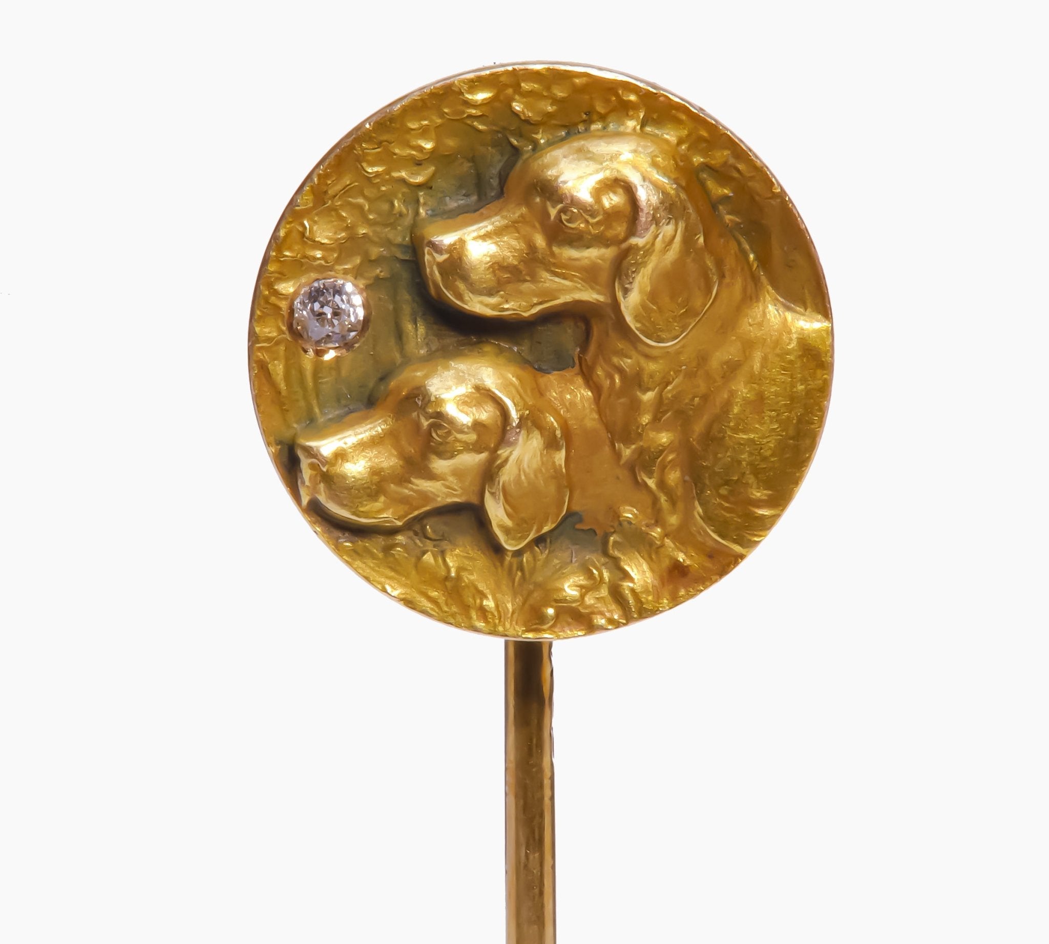 Antique Gold Diamond Dogs Stick Pin - DSF Antique Jewelry
