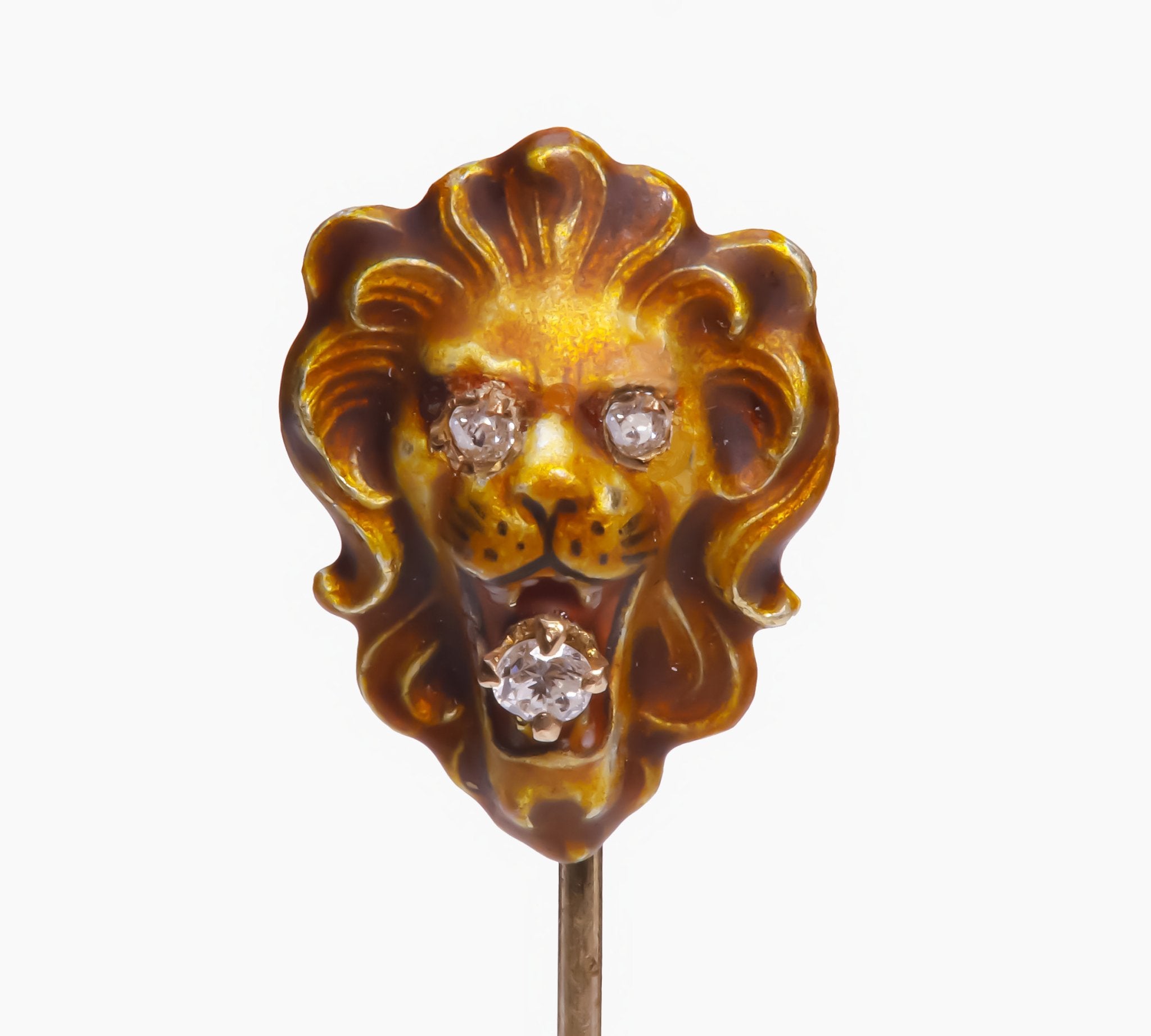 Antique Gold Diamond Enamel Lion Stick Pin