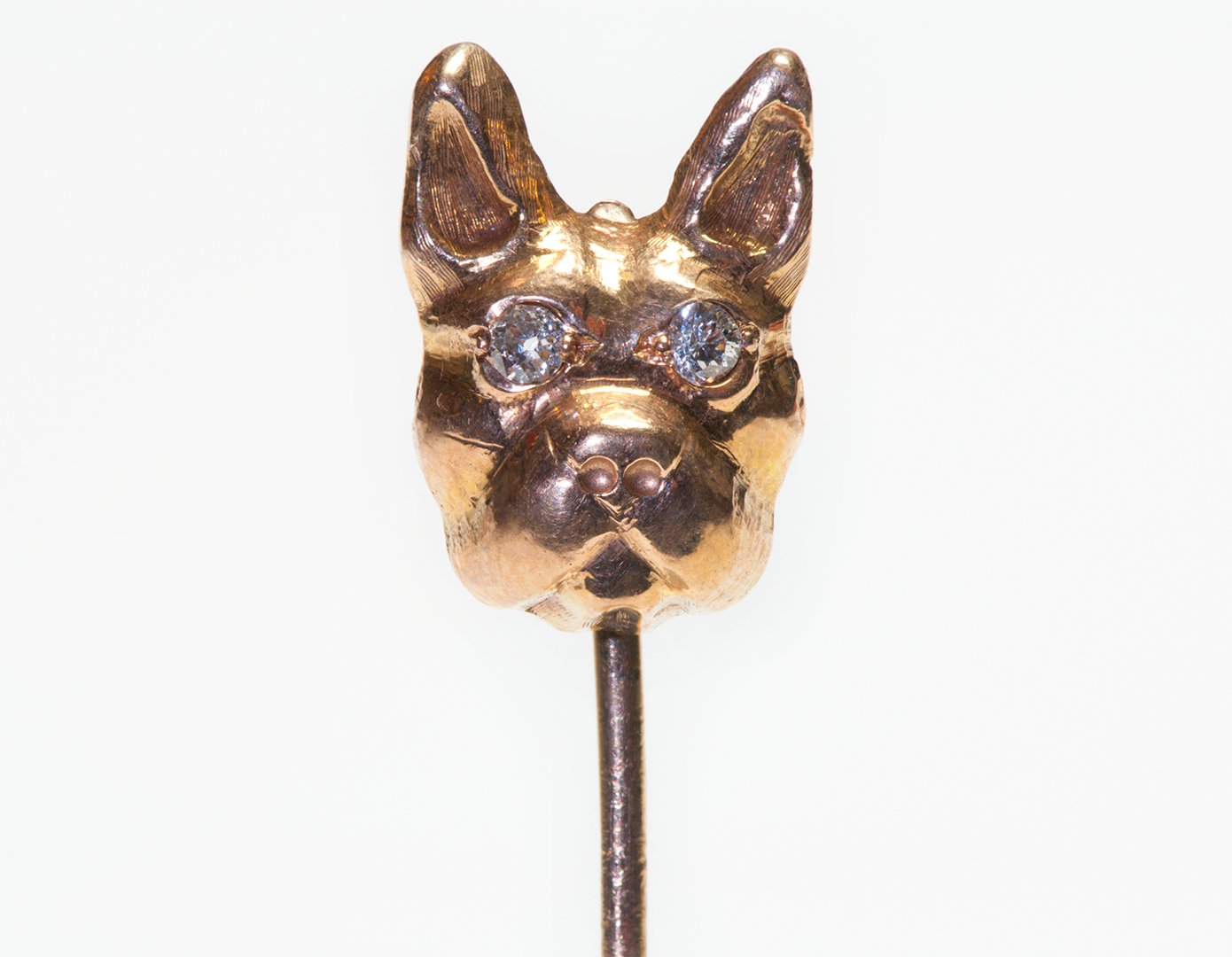 Antique Gold Diamond French Bulldog Stick Pin