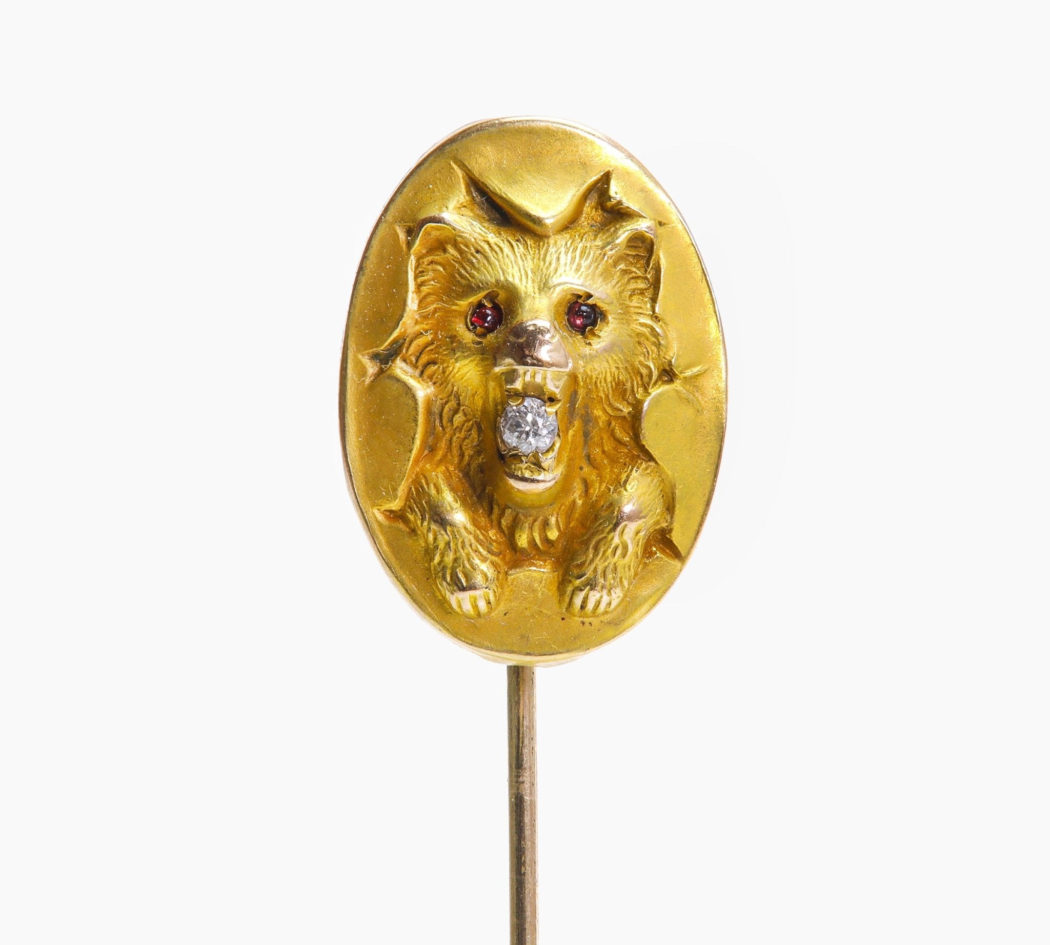 Antique Gold Diamond Garnet Dog Stick Pin