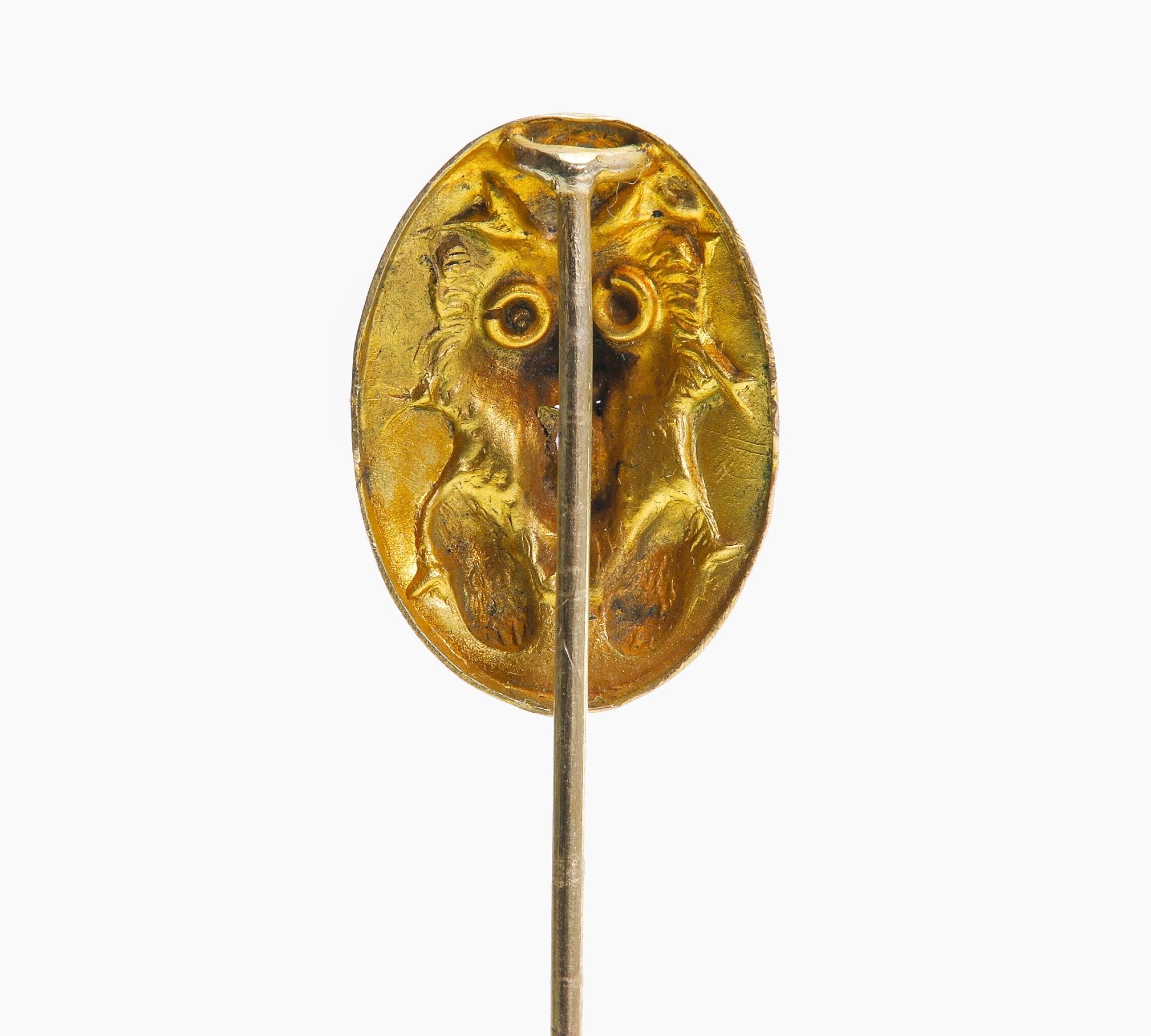 Antique Gold Diamond Garnet Dog Stick Pin - DSF Antique Jewelry