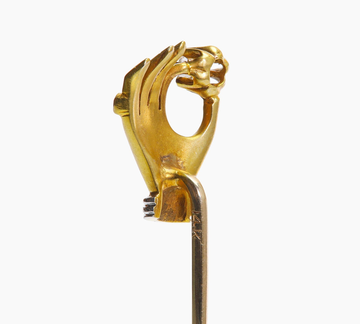 Pin Hand Shape Thing Antique Gold Diamond Green Garnet Hand Stick Pin