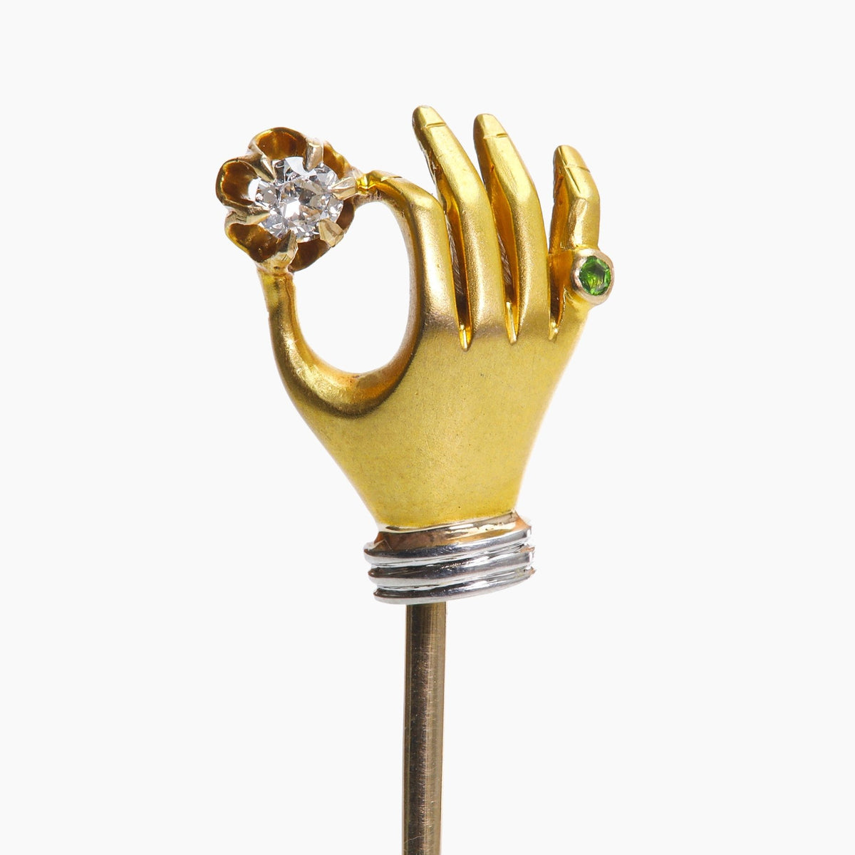 Antique?14KT?Gold Cameo Stick Hat Pin Green White Stone 14k Cameo Stickpin, Victorian Unique Hardstone Hand Carving  main image 2