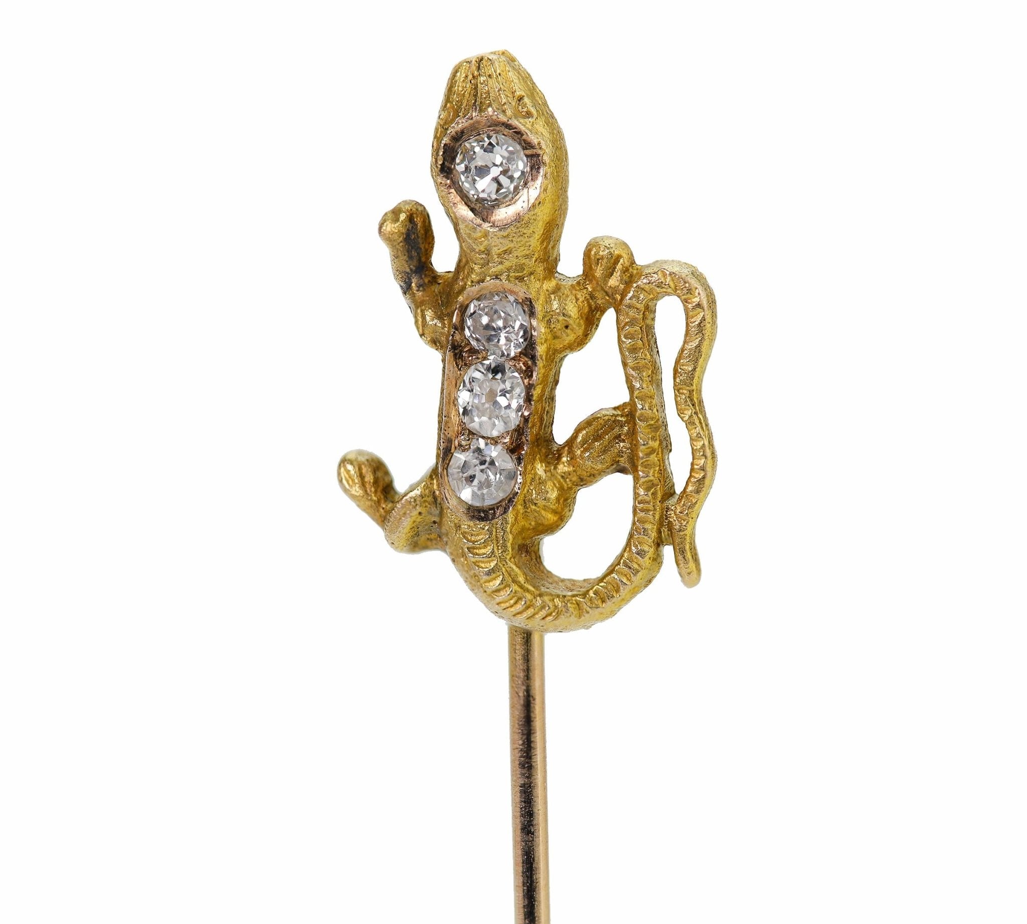 Antique Gold Diamond Lizard Stick Pin - DSF Antique Jewelry