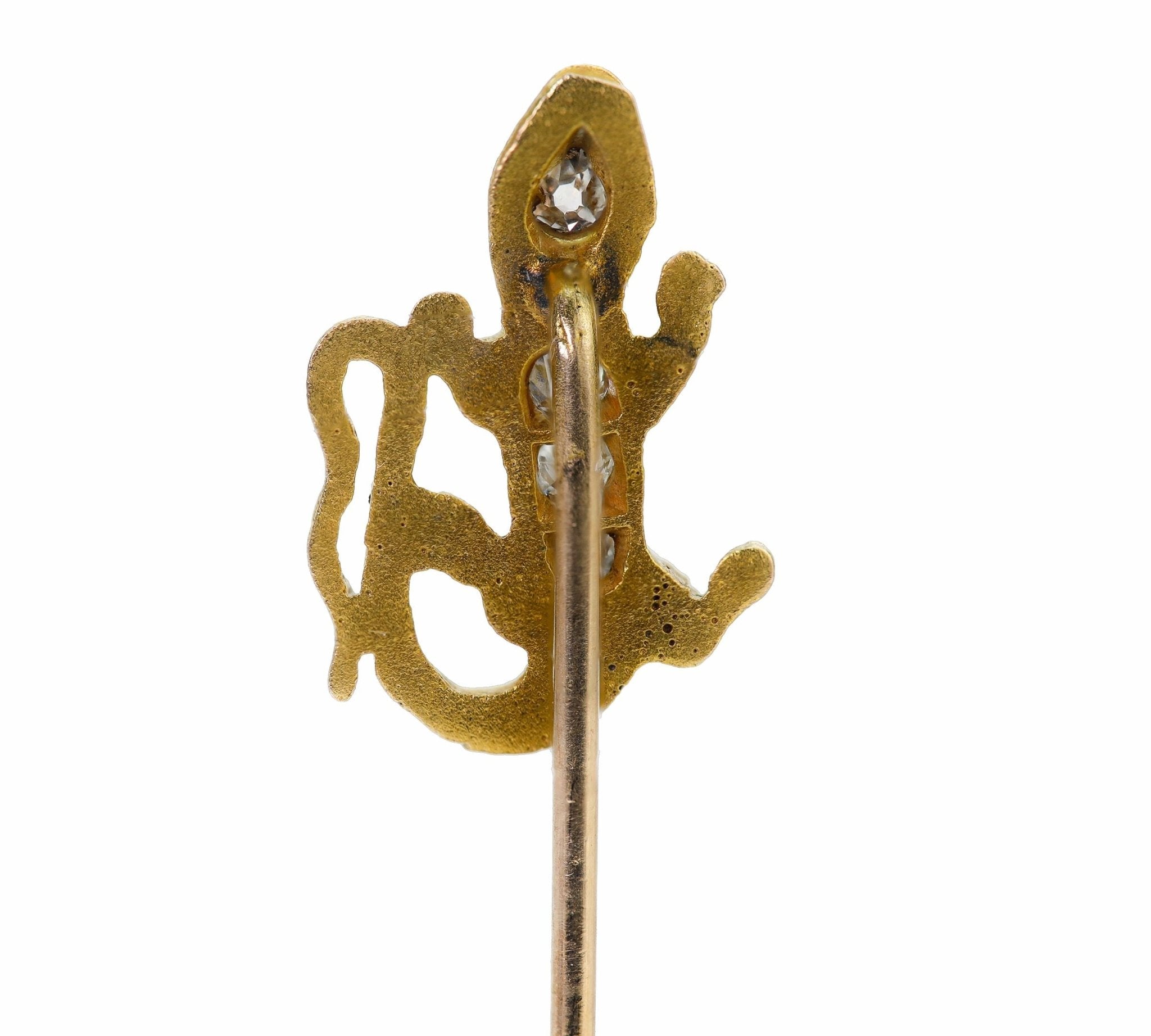 Antique Gold Diamond Lizard Stick Pin - DSF Antique Jewelry