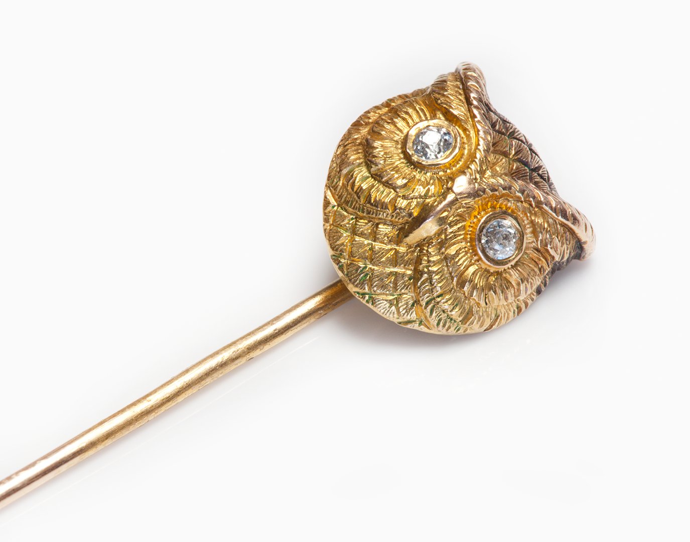 Antique Gold Diamond Owl Stick Pin