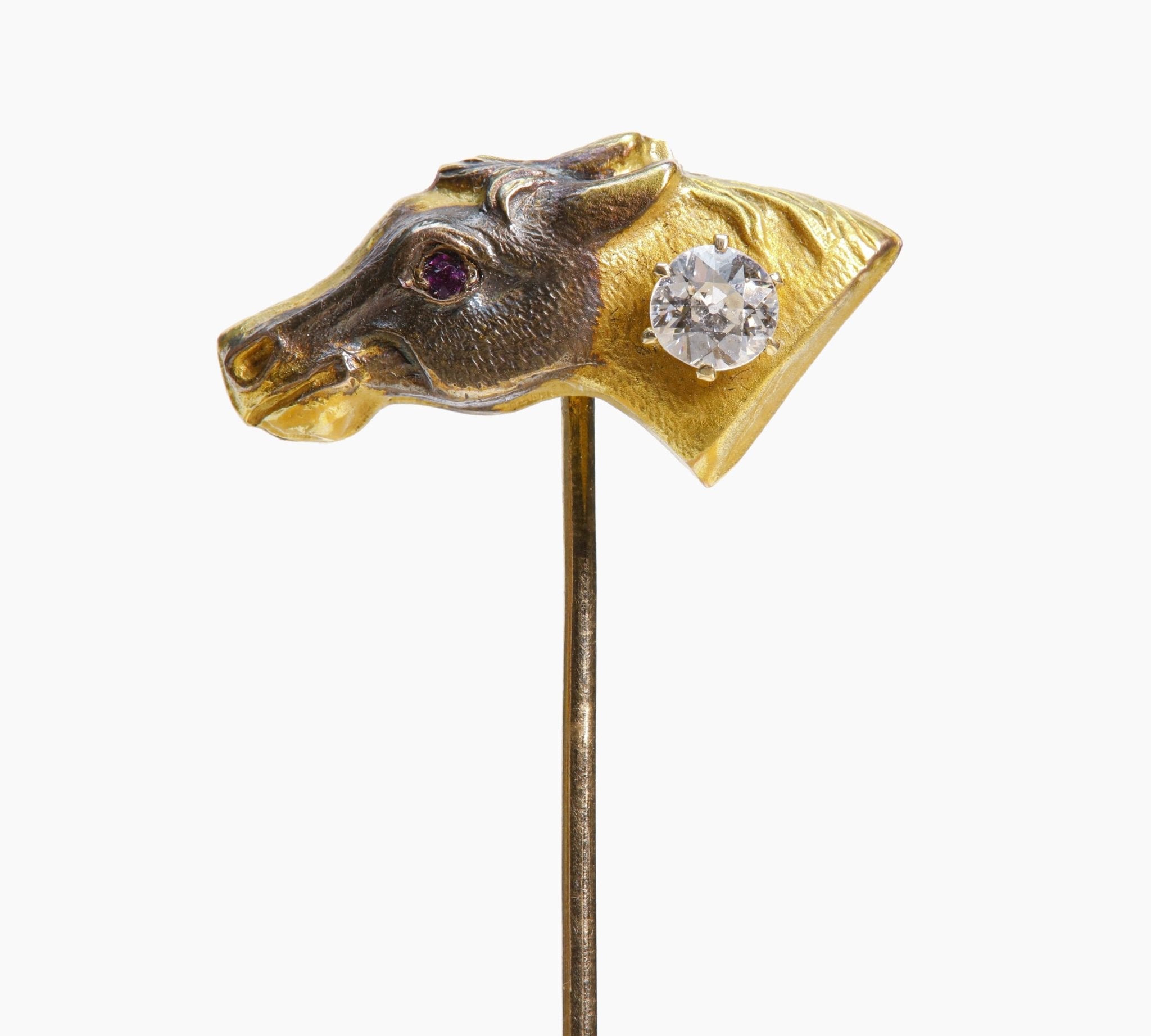 Antique Gold Diamond Ruby Horse Stick Pin