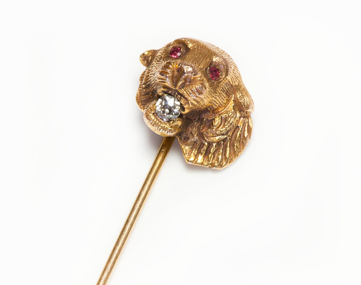 Antique Gold Diamond Ruby Panther Stick Pin