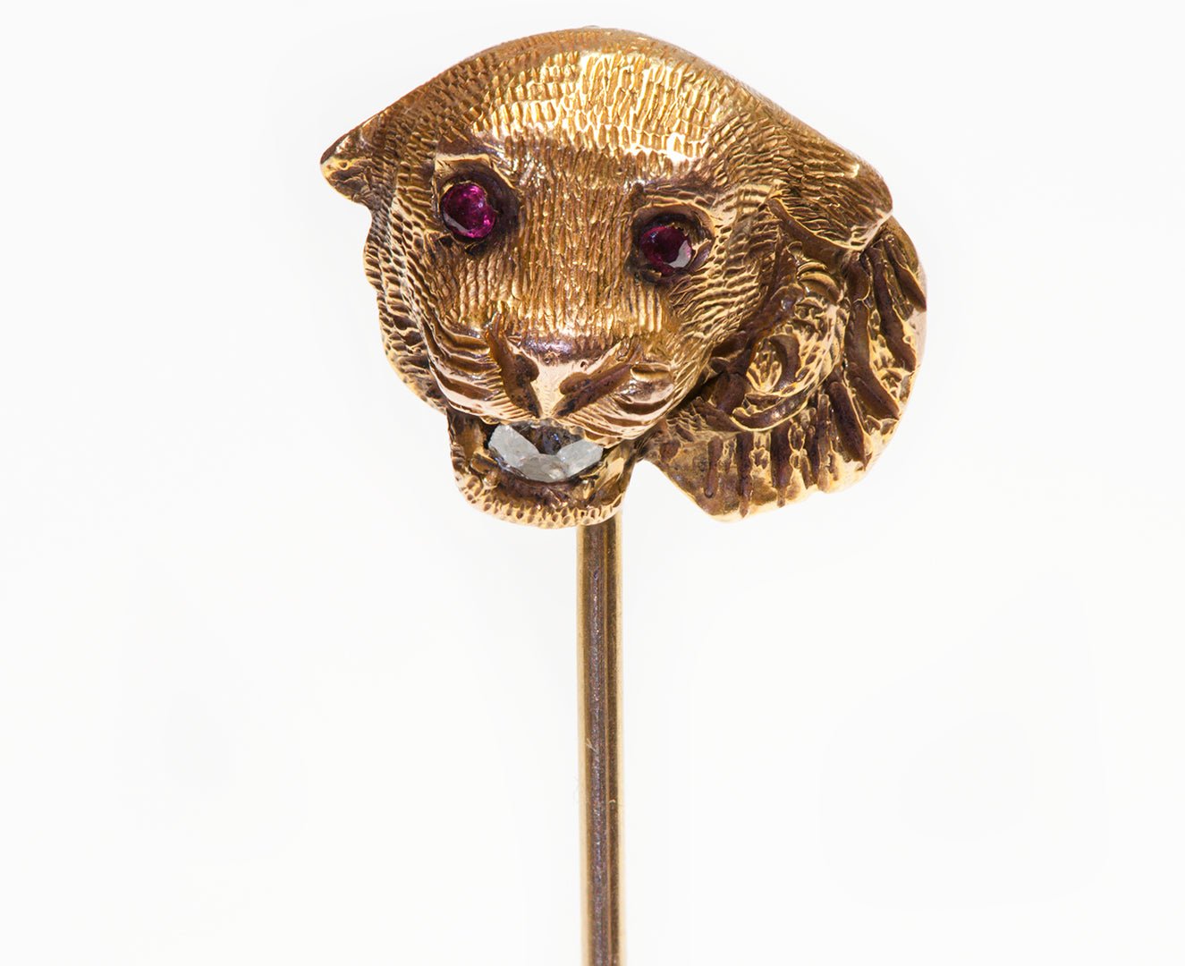 Antique Gold Diamond Ruby Panther Stick Pin