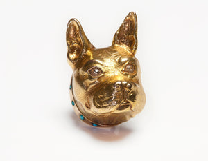 Antique Gold Diamond Turquoise Dog Brooch