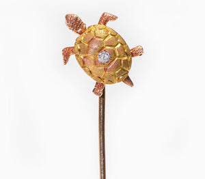 Antique Gold Diamond Turtle Stick Pin