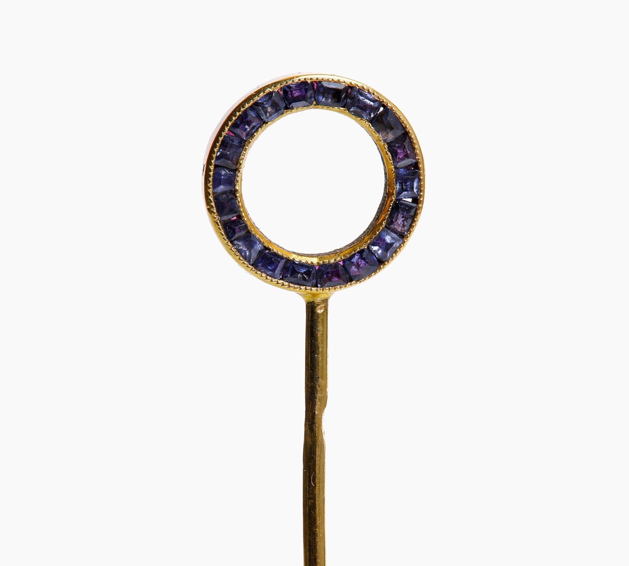 Antique Gold Double Sided Gem Set Ruby Sapphire Stick Pin