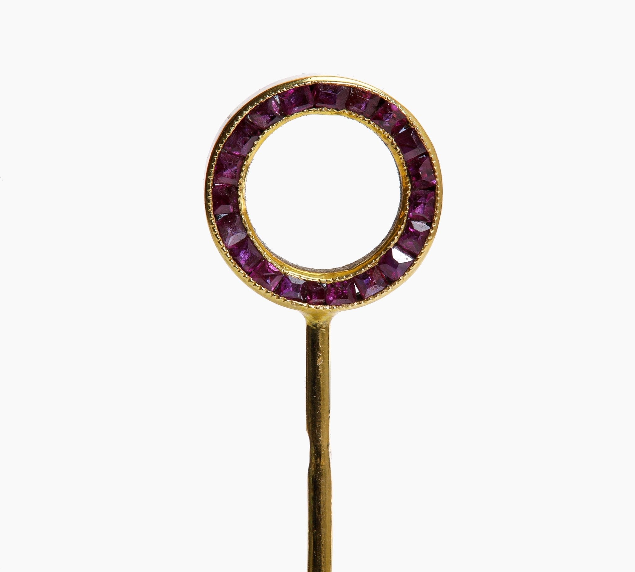 Antique Gold Double Sided Gem Set Ruby Sapphire Stick Pin - DSF Antique Jewelry