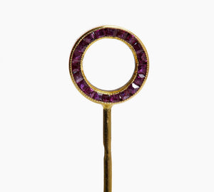 Antique Gold Double Sided Gem Set Ruby Sapphire Stick Pin