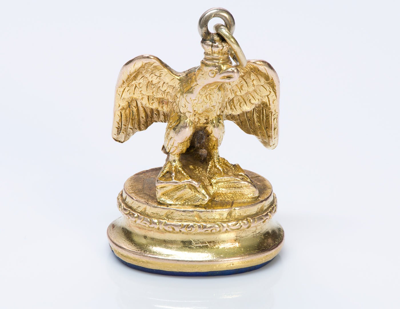 Antique Gold Eagle Carved Lapis Seal Fob Pendant