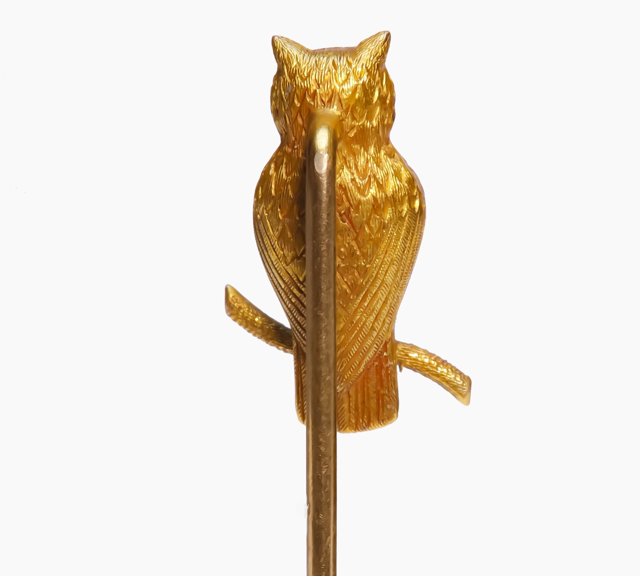 Antique Gold Emerald Owl Stick Pin
