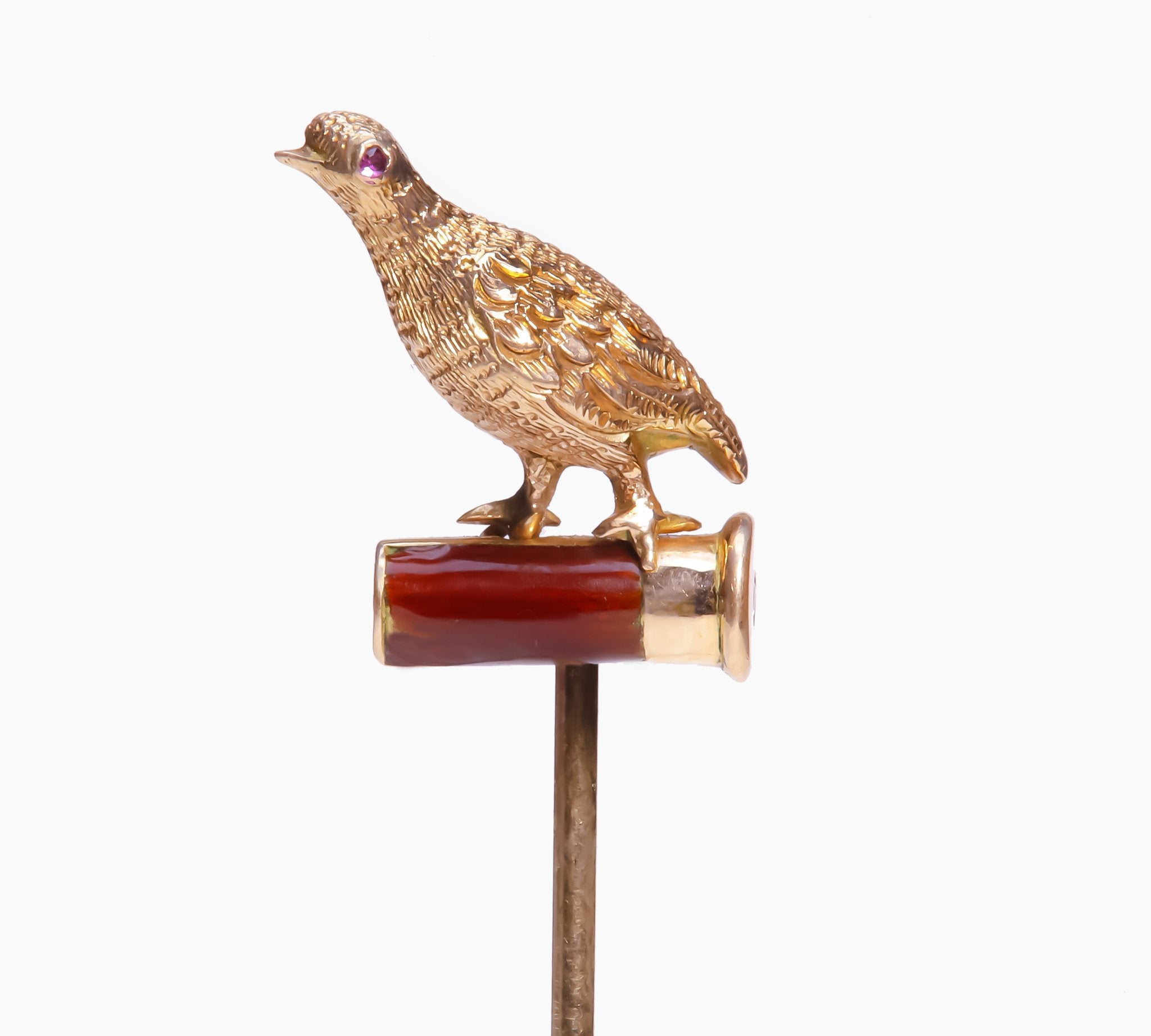 Antique Gold Enamel Bird Cartridge Stick Pin