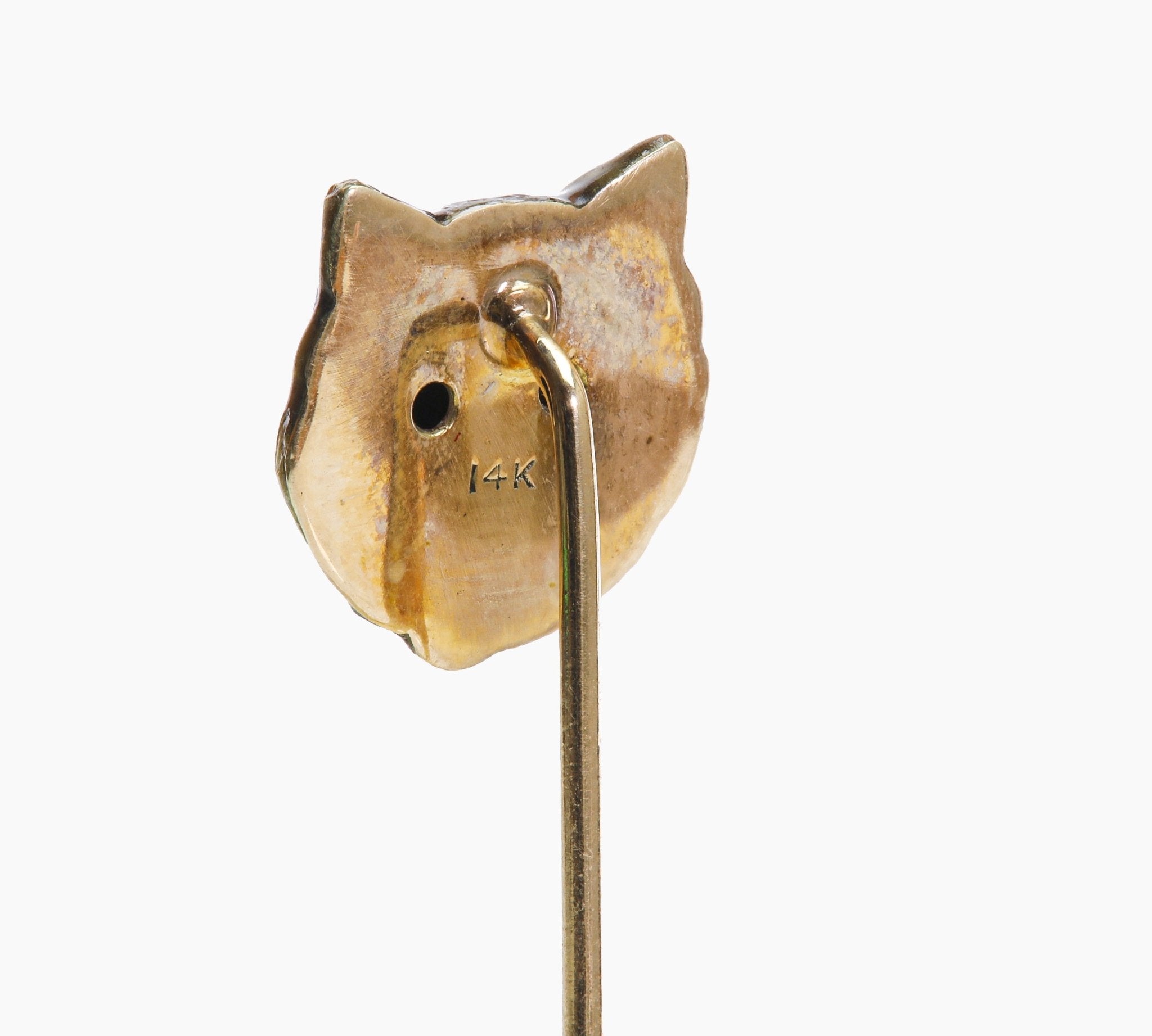 Antique Gold Enamel Diamond Cat Stick Pin