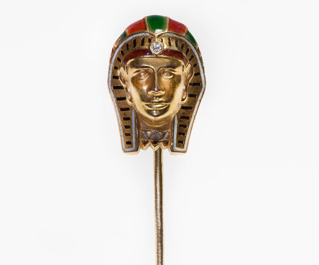 Antique Gold Enamel Diamond Egyptian Revival Pharaoh Stick Pin - DSF Antique Jewelry