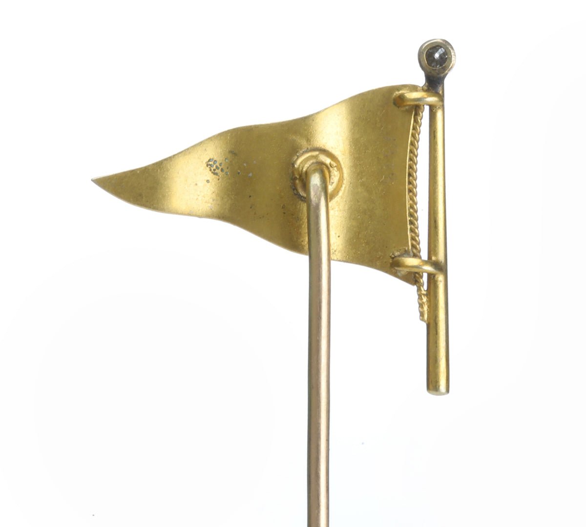 Antique Gold Enamel Diamond Flag Stick Pin