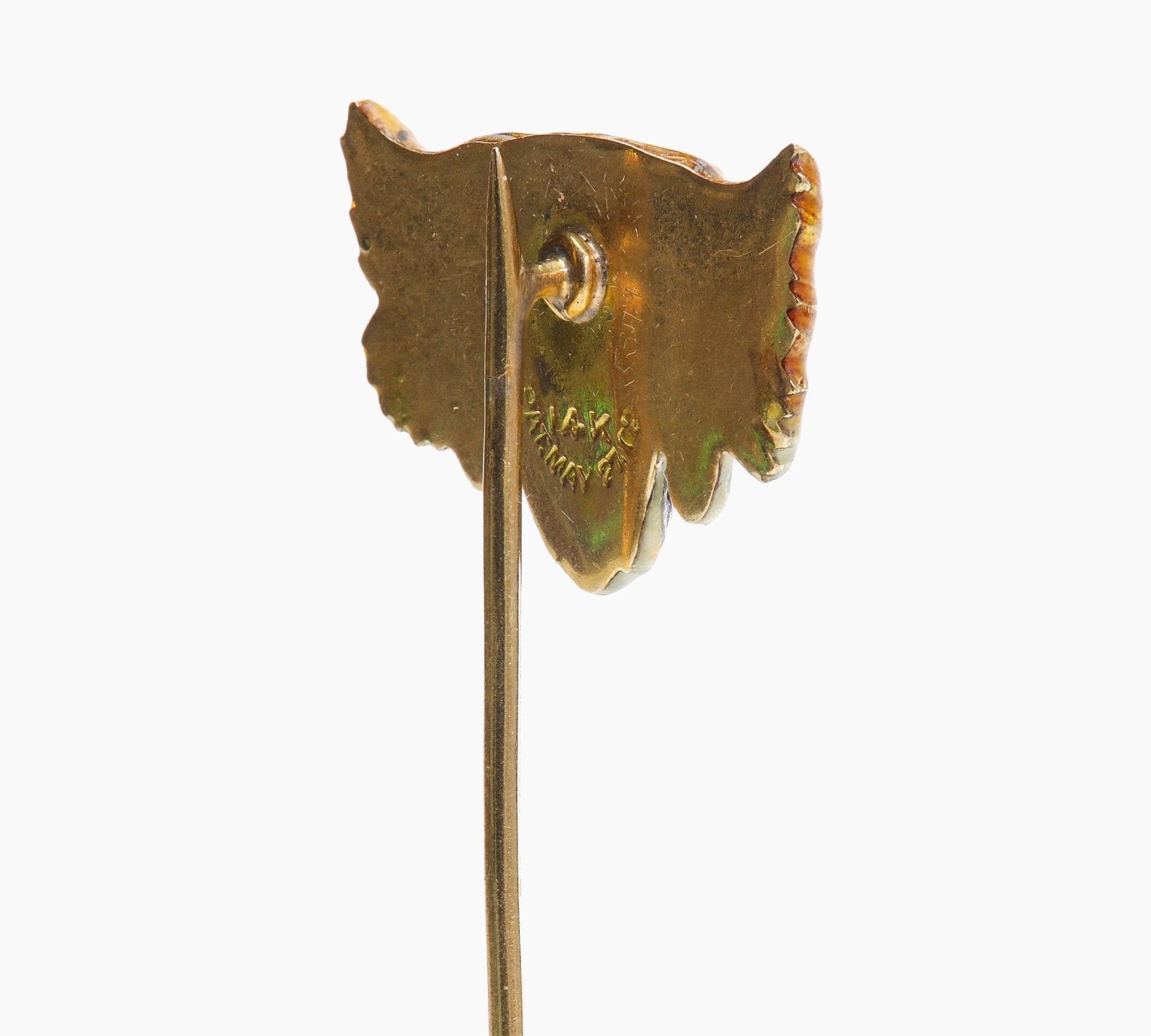 Antique Gold Enamel Diamond Tiger Stick Pin - DSF Antique Jewelry