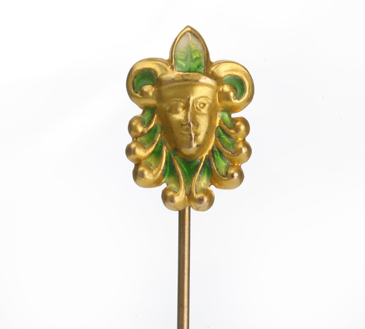 Antique Gold Enamel Face Stick Pin