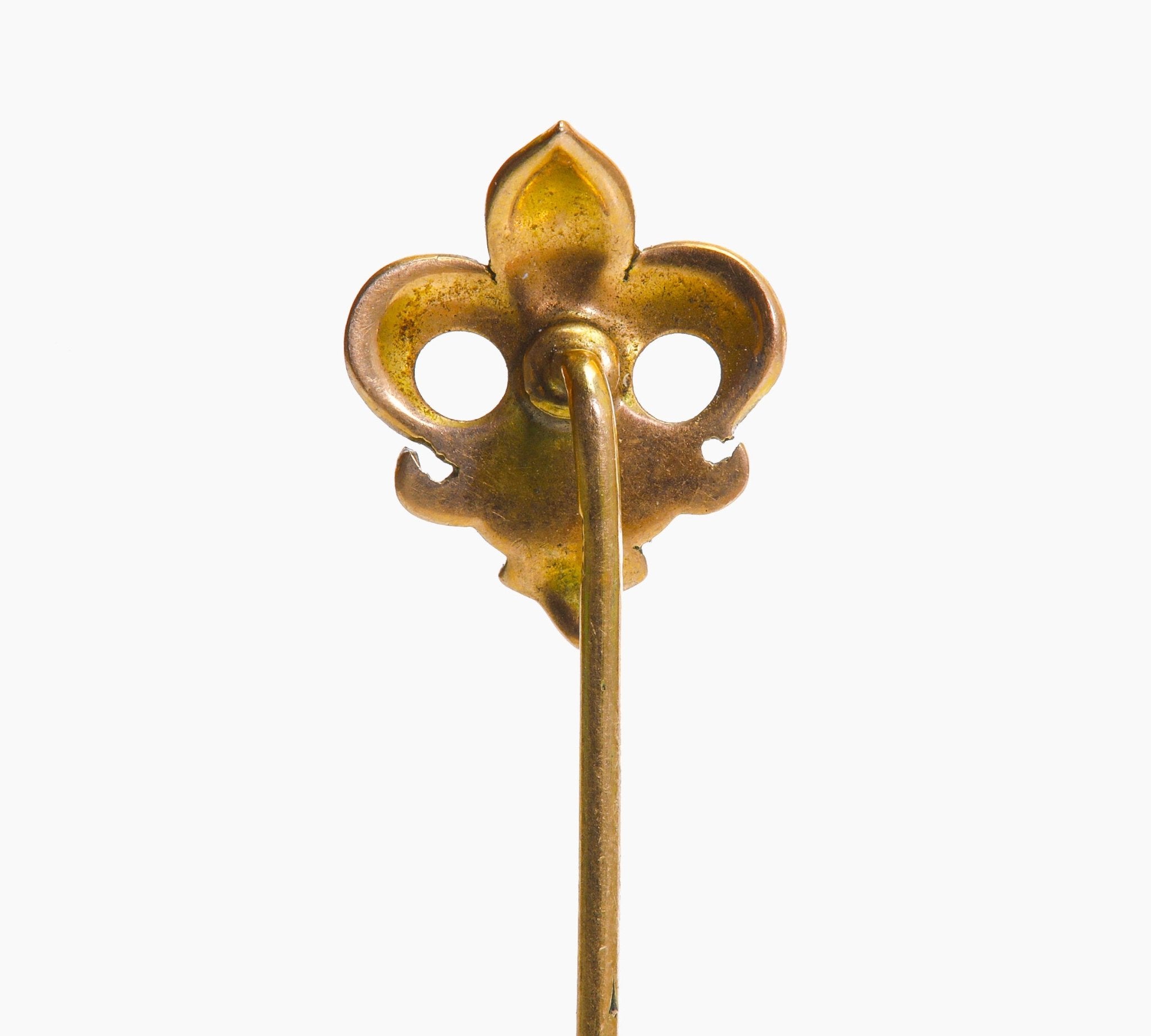 Antique Gold Enamel Fleur-de-Lis Stick Pin