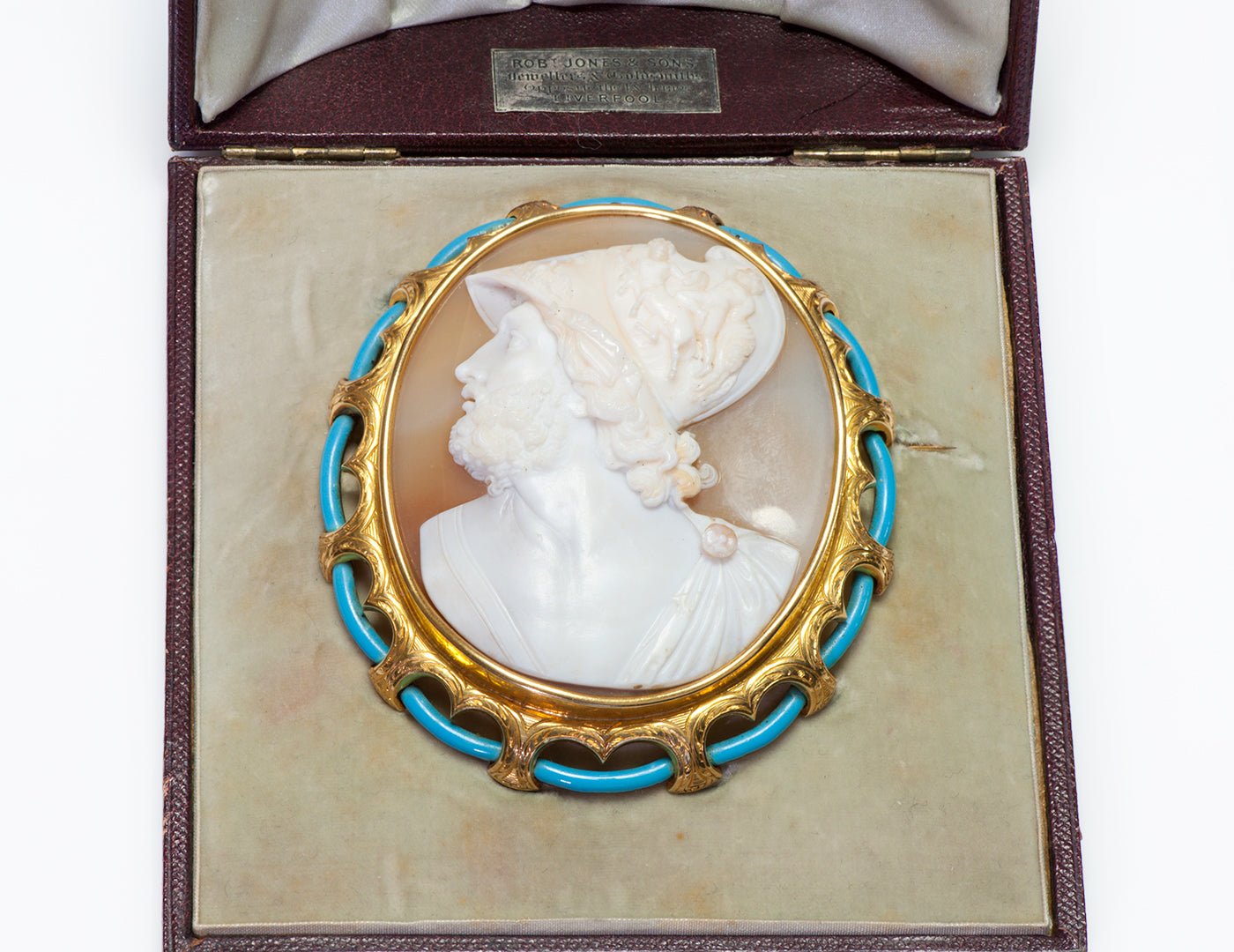 Antique Gold Enamel Large Stone Shell Cameo Brooch