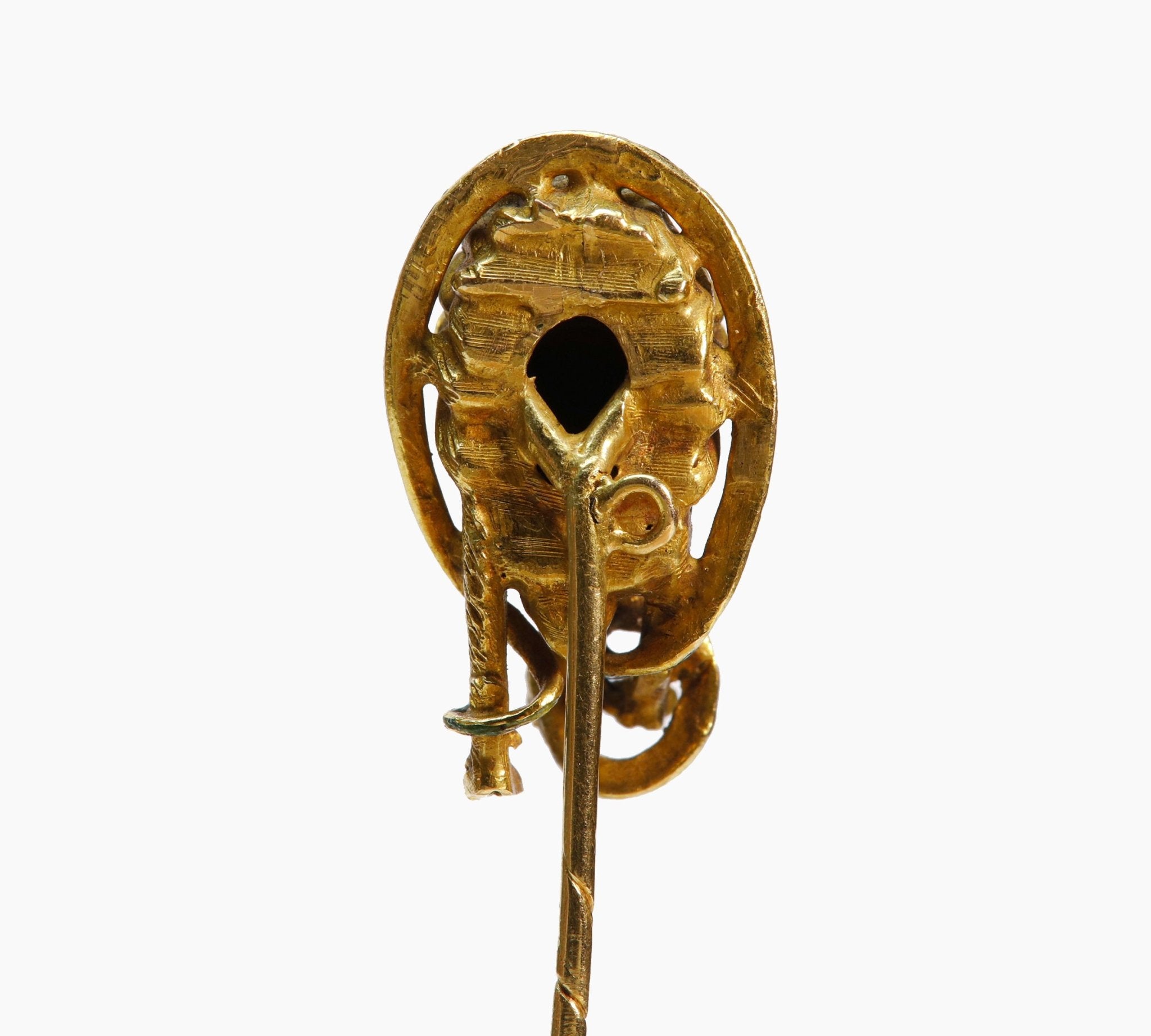 Antique Gold Enamel Lion Snake Ruby Stick Pin