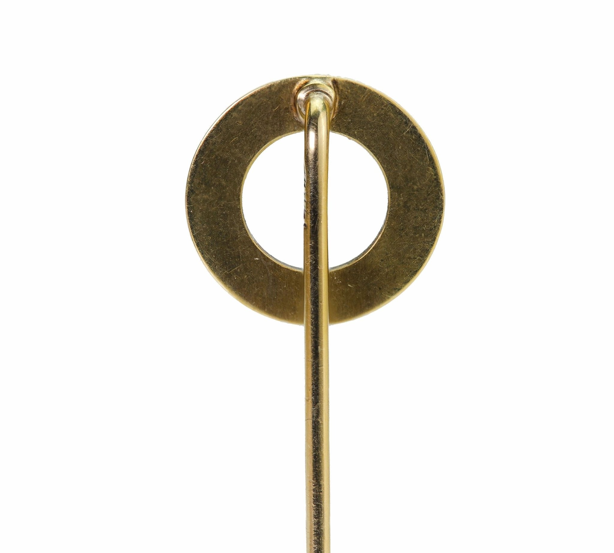 Antique Gold Enamel Pearl Circle Stick Pin